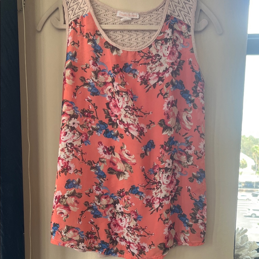 Claudia Richard Peach Floral Lace Blouse